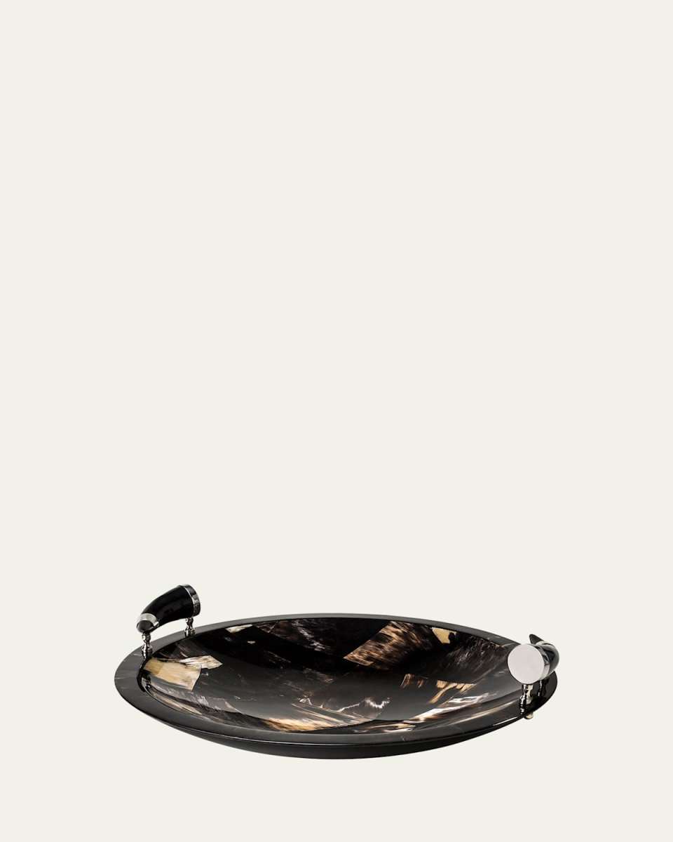 Round Horn Veneer Platter With Horn Handles